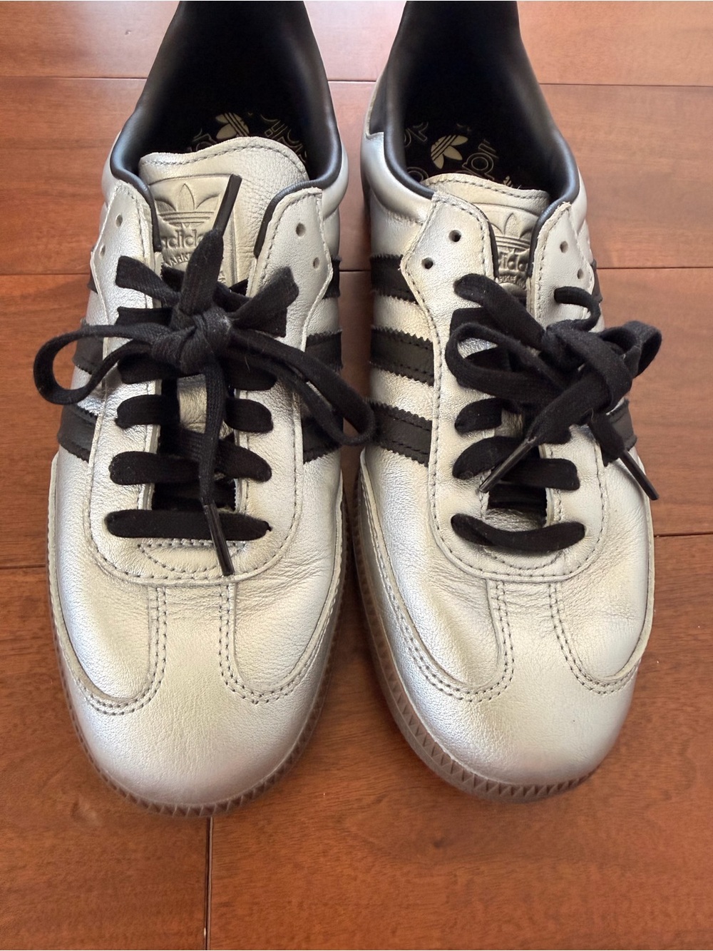 NWOT Adidas Samba Silver & Black Leather Sneakers